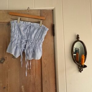 Striped Blue Smocked Tie-Front Women's Tube Top